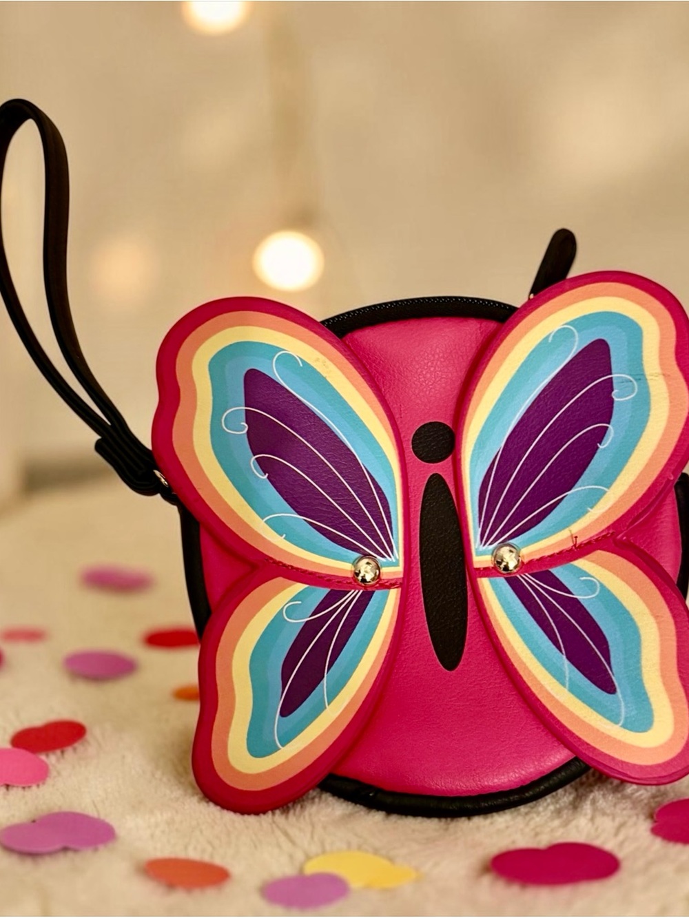 Luv Betsey Johnson Rainbow Butterfly Coin Purse Wristlet Hot Pink